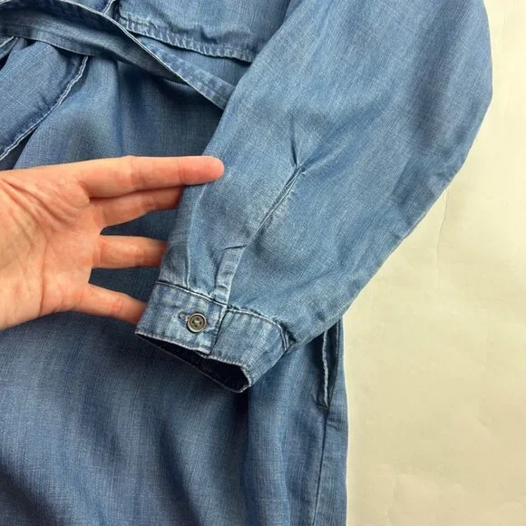 Cloth & Stone Blue Denim Tencel Belted Midi Summer Trench Coat M - Picture 6 of 9